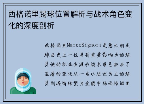 西格诺里踢球位置解析与战术角色变化的深度剖析